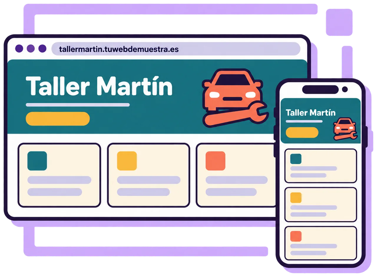 La web de muestra de un taller, en el ordenador y en el móvil, en tallermartin.tuwebdemuestra.es
