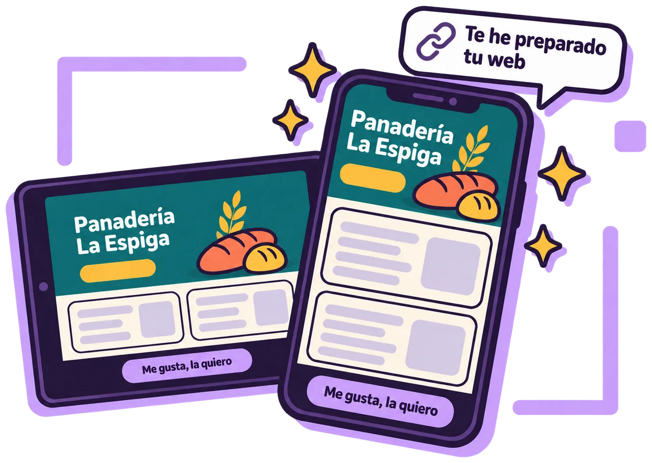 La web de muestra de una panadería, en el móvil y en la tableta